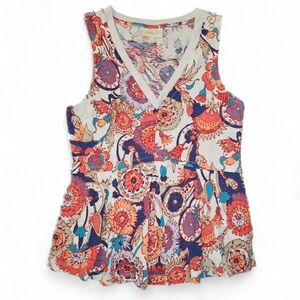 Anthropologie Deletta Vibrant Floral V-Neck Tank Top Size Small